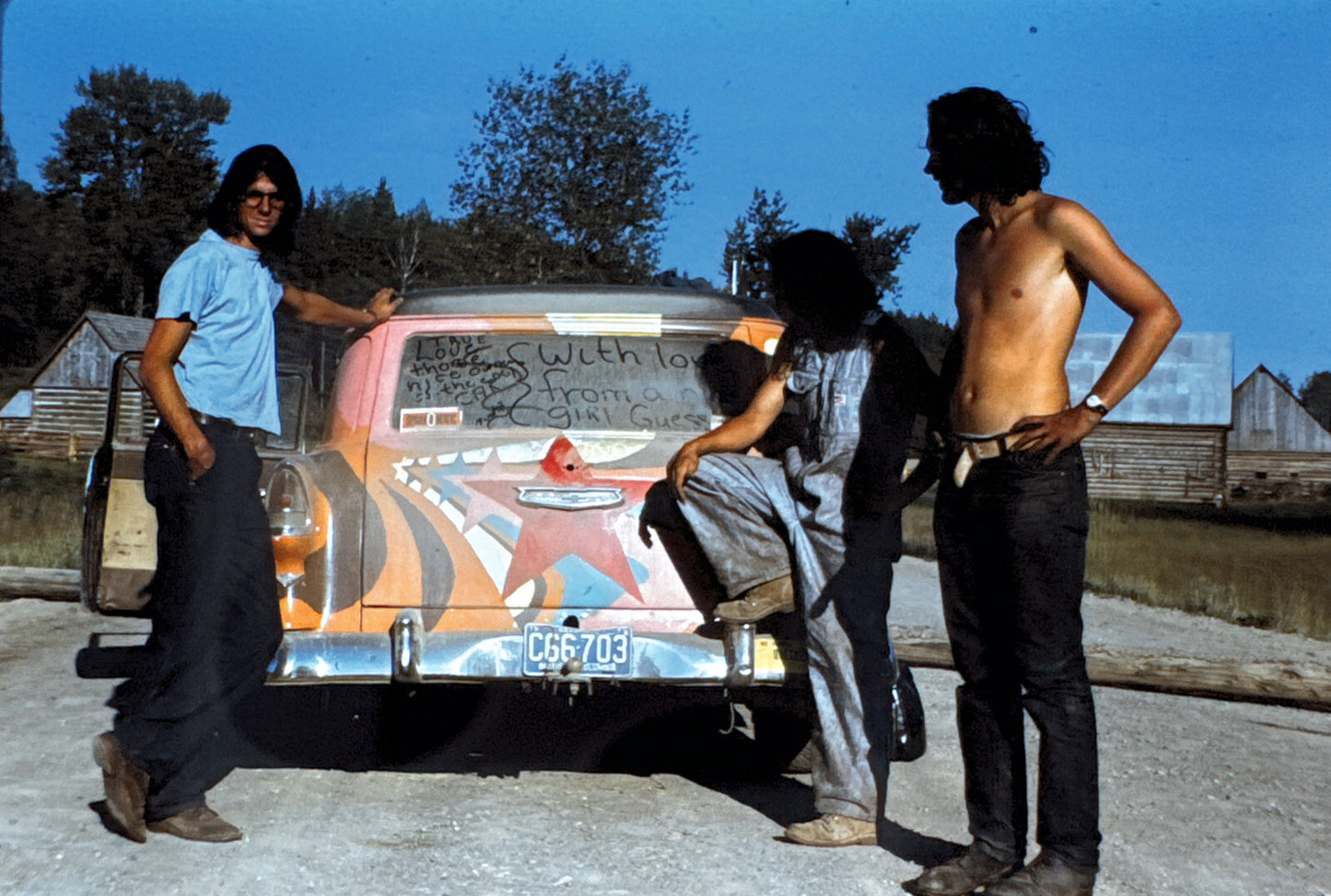 35MM Vintage Photo Slide Men with Unique Art Car Hippie