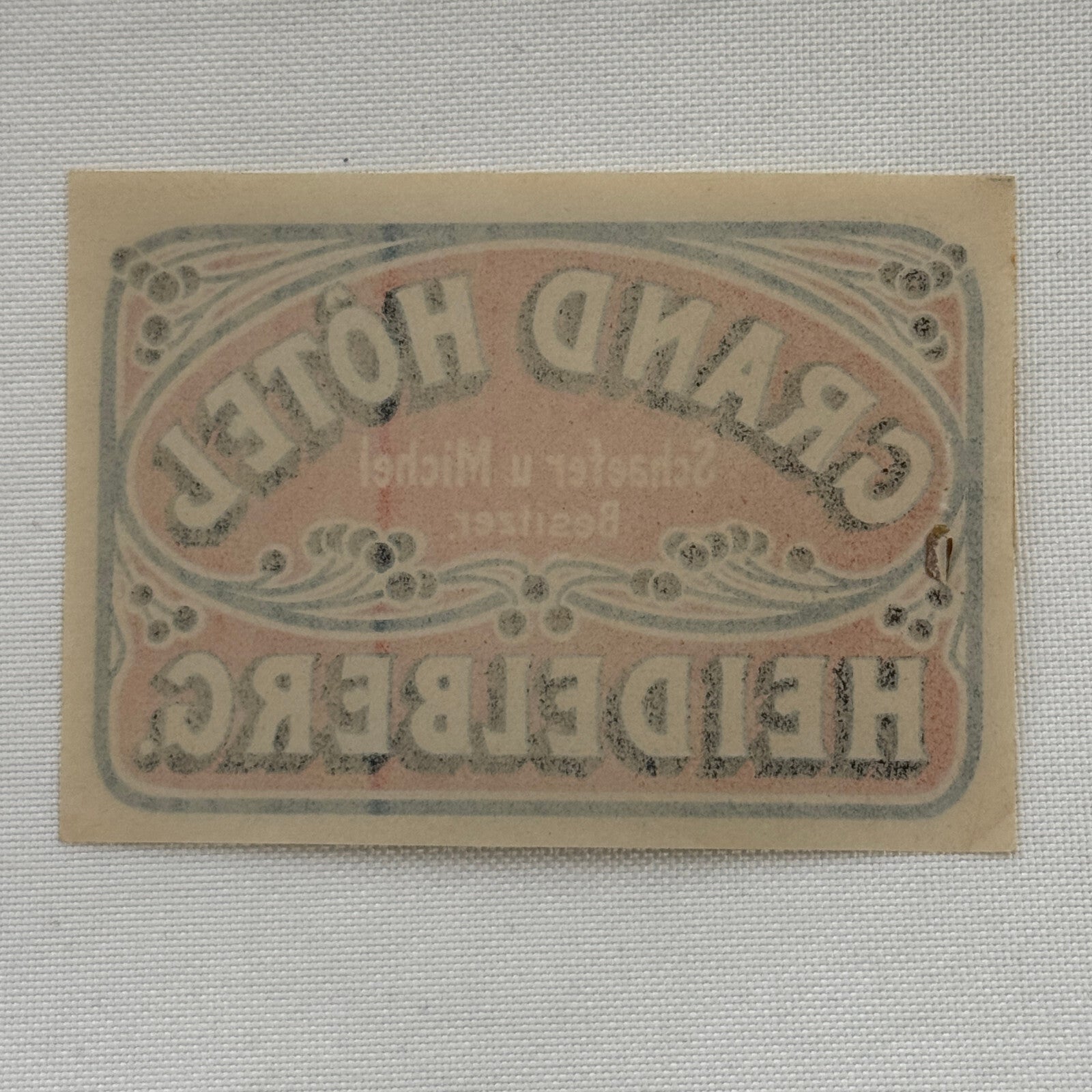 Vintage Travel Luggage Label Grand Hotel Heidelberg Germany German