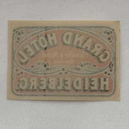 Vintage Travel Luggage Label Grand Hotel Heidelberg Germany German
