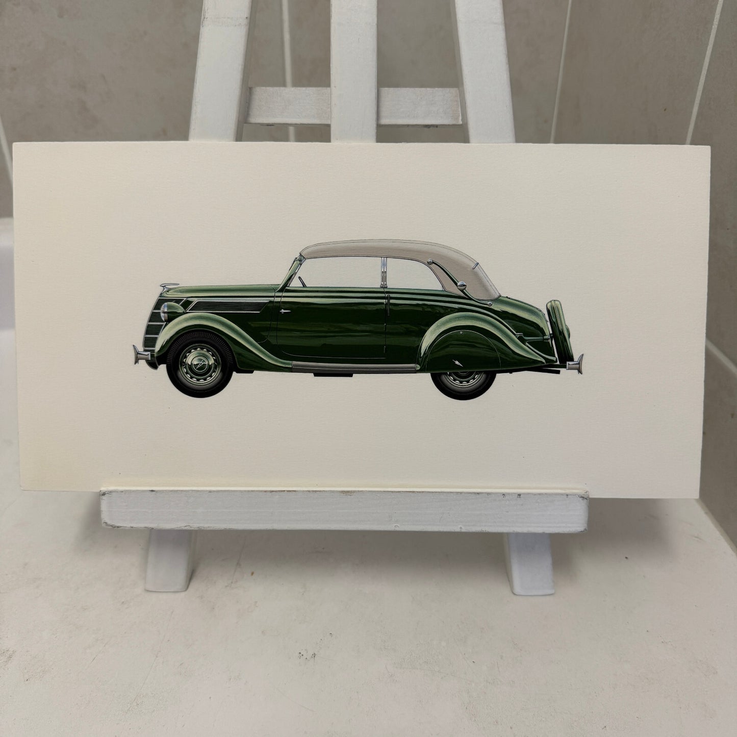 1938 Ford V8 Type 48 Cabriolet Car Illustration Art Drawing Hand Drawn