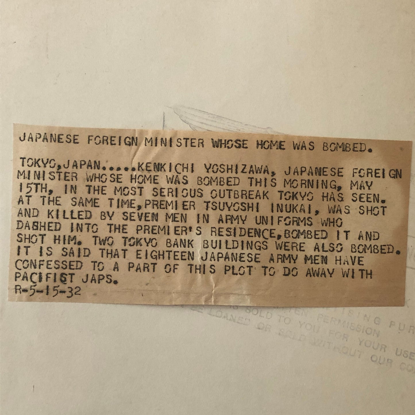 Press Photo Photograph Japanese Ambassador Kenkichi Yoshizawa Bombing