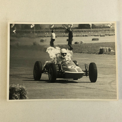 Vintage Racing Car Driver Photo Photograph Print - Car Fire ? 