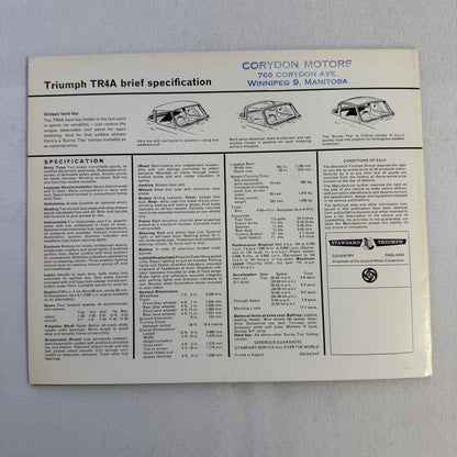 Triumph TR4A Sports Car Roadster Sales Brochure Catalog Advertising TR4 A