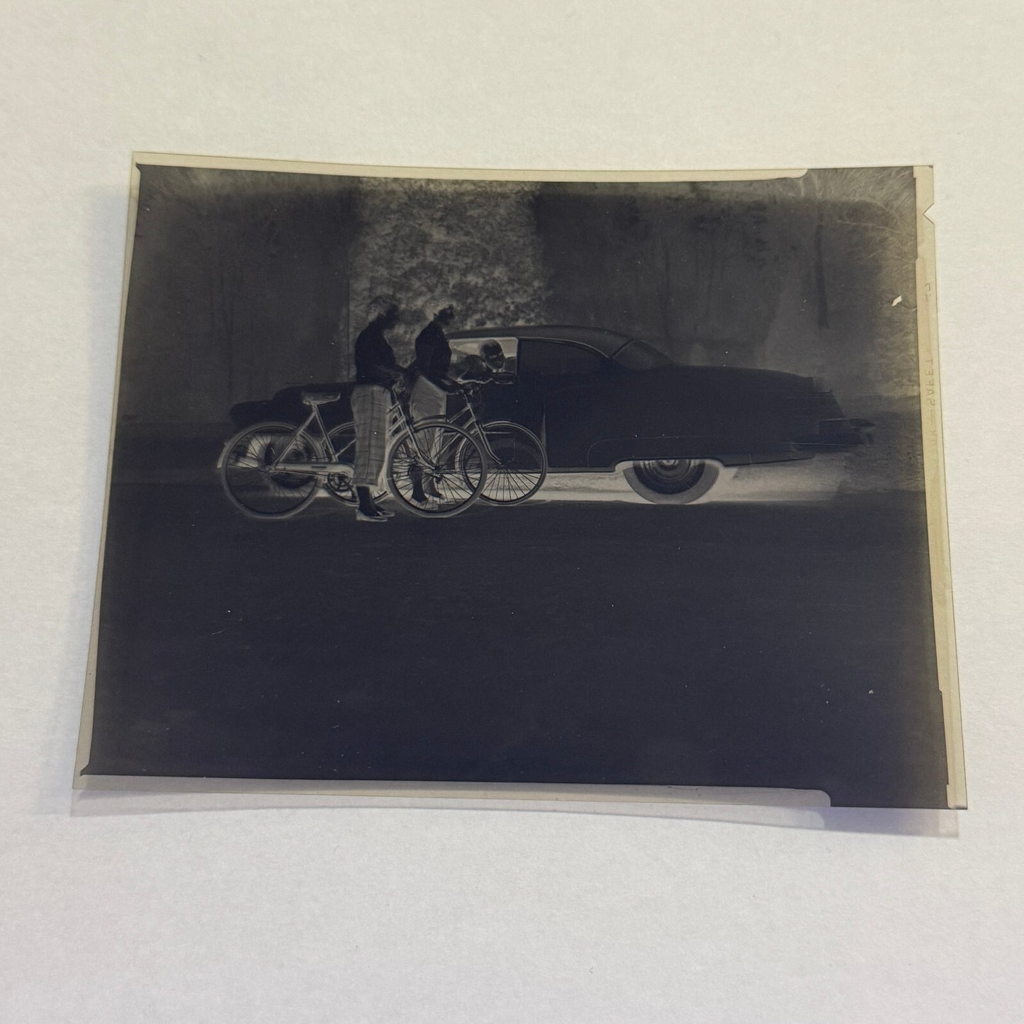 Vintage Photo Negative Women on Bicycles Bike with Cadillac Car Indian Bicycle ?