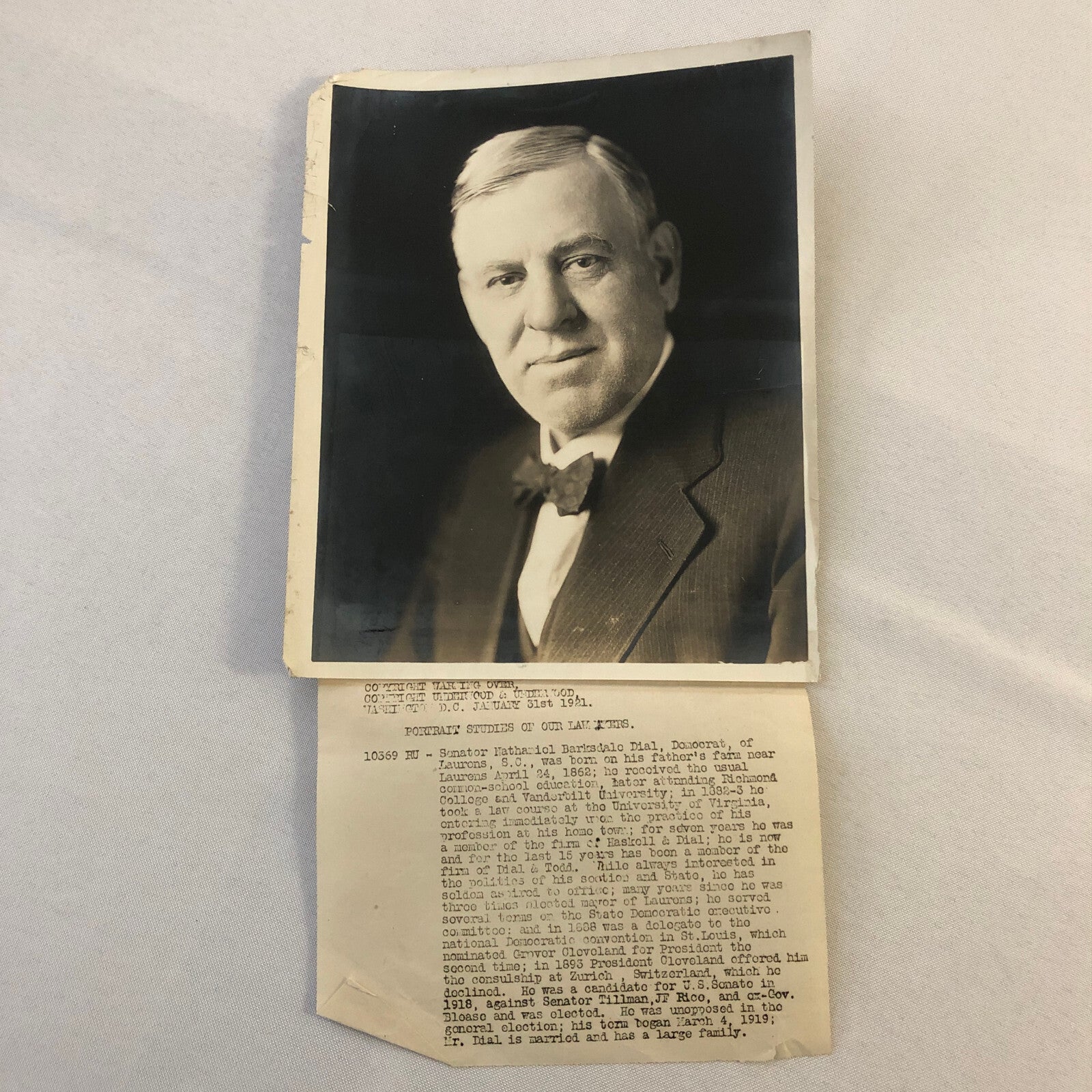 Press Photo Photograph Senator Nathaniel Barksdale Dial Democrat South Carolina