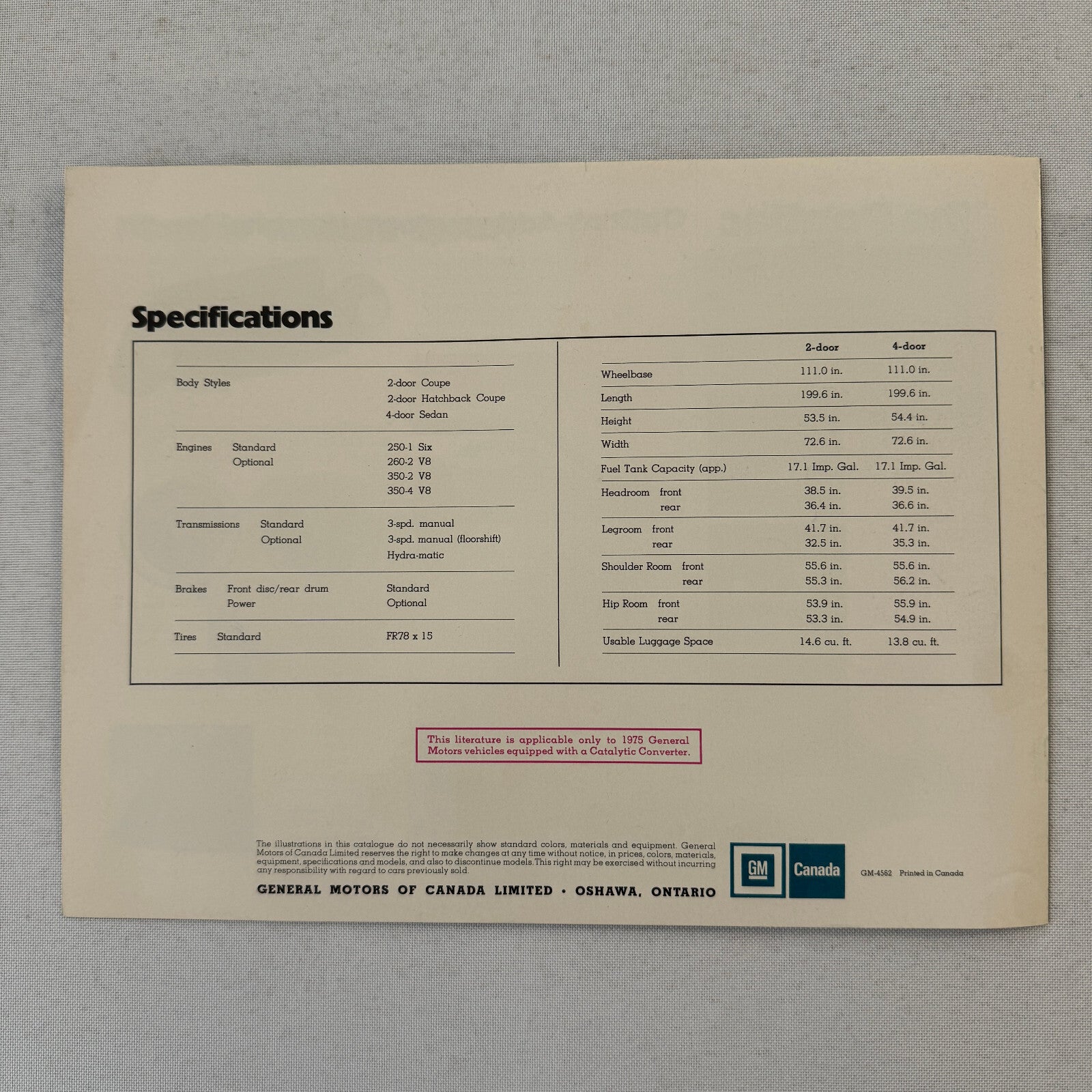 1975 Pontiac Ventura Car Sales Brochure Catalog SJ Custom Sprint Vintage