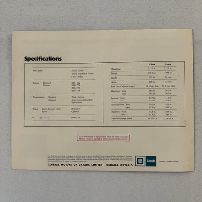 1975 Pontiac Ventura Car Sales Brochure Catalog SJ Custom Sprint Vintage