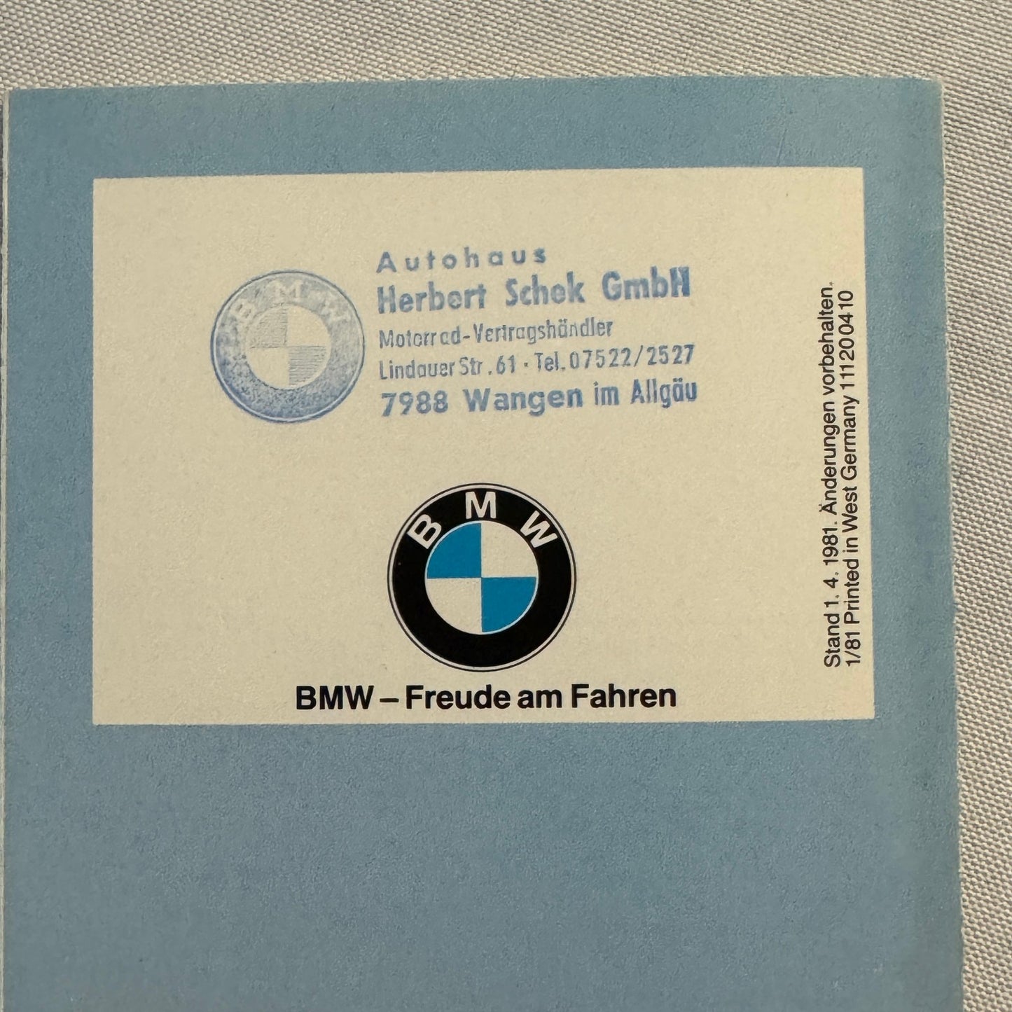 1981 BMW Motorcycle Price and Options Brochure Catalog R100RS R100 R80 GERMAN