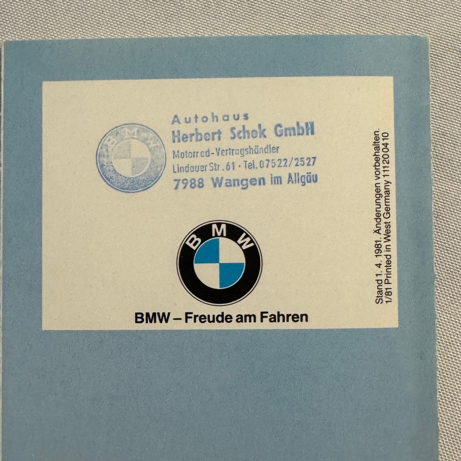 1981 BMW Motorcycle Price and Options Brochure Catalog R100RS R100 R80 GERMAN