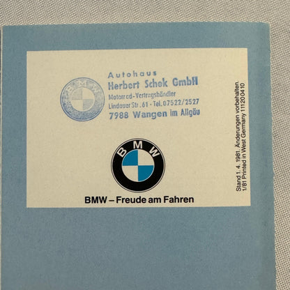 1981 BMW Motorcycle Price and Options Brochure Catalog R100RS R100 R80 GERMAN