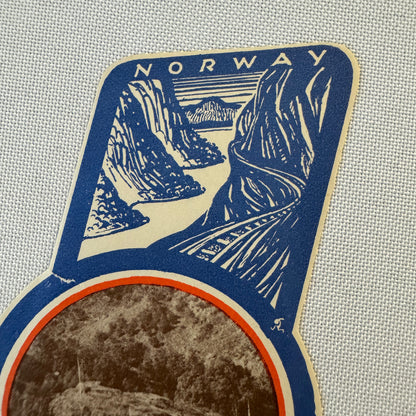 Vintage Hotel Travel Luggage Label Frentheim Hotel Norway Sognefjorden