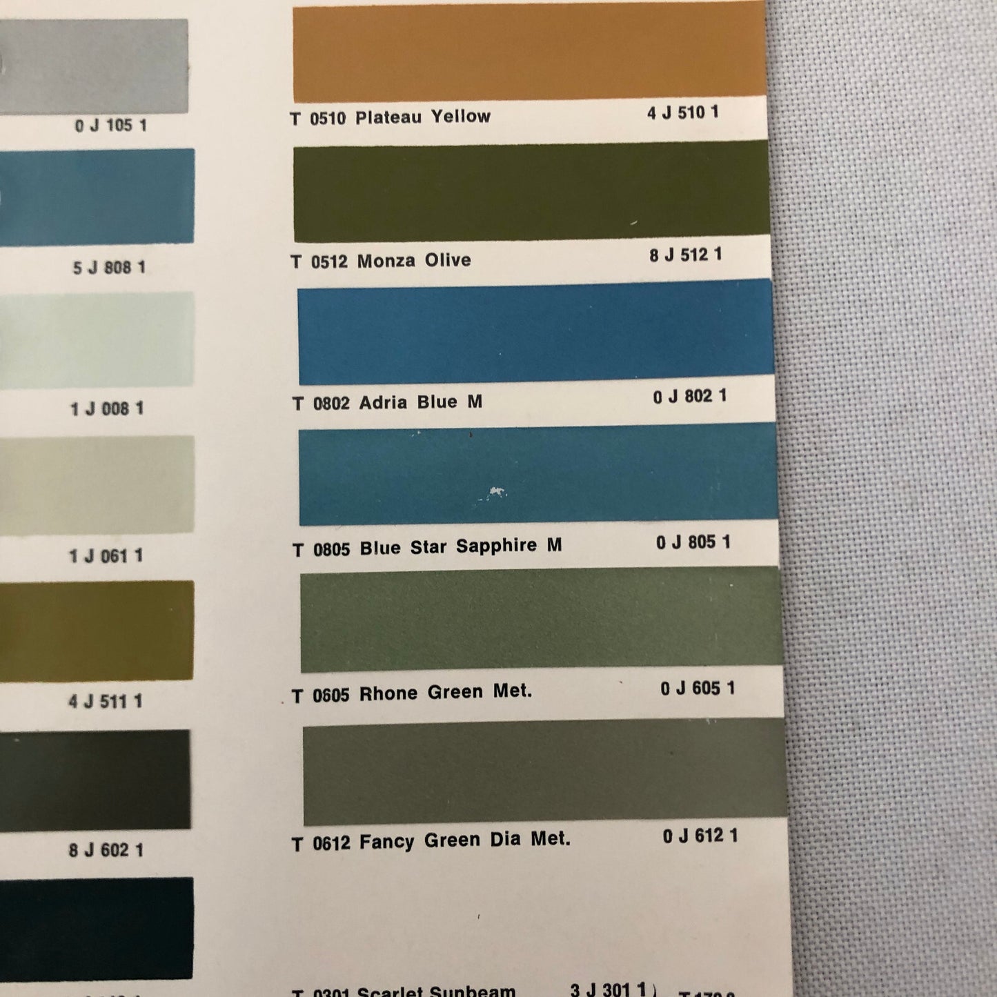 1971 1972 Toyota Car Paint Chip Color Sample Sheet Valentine
