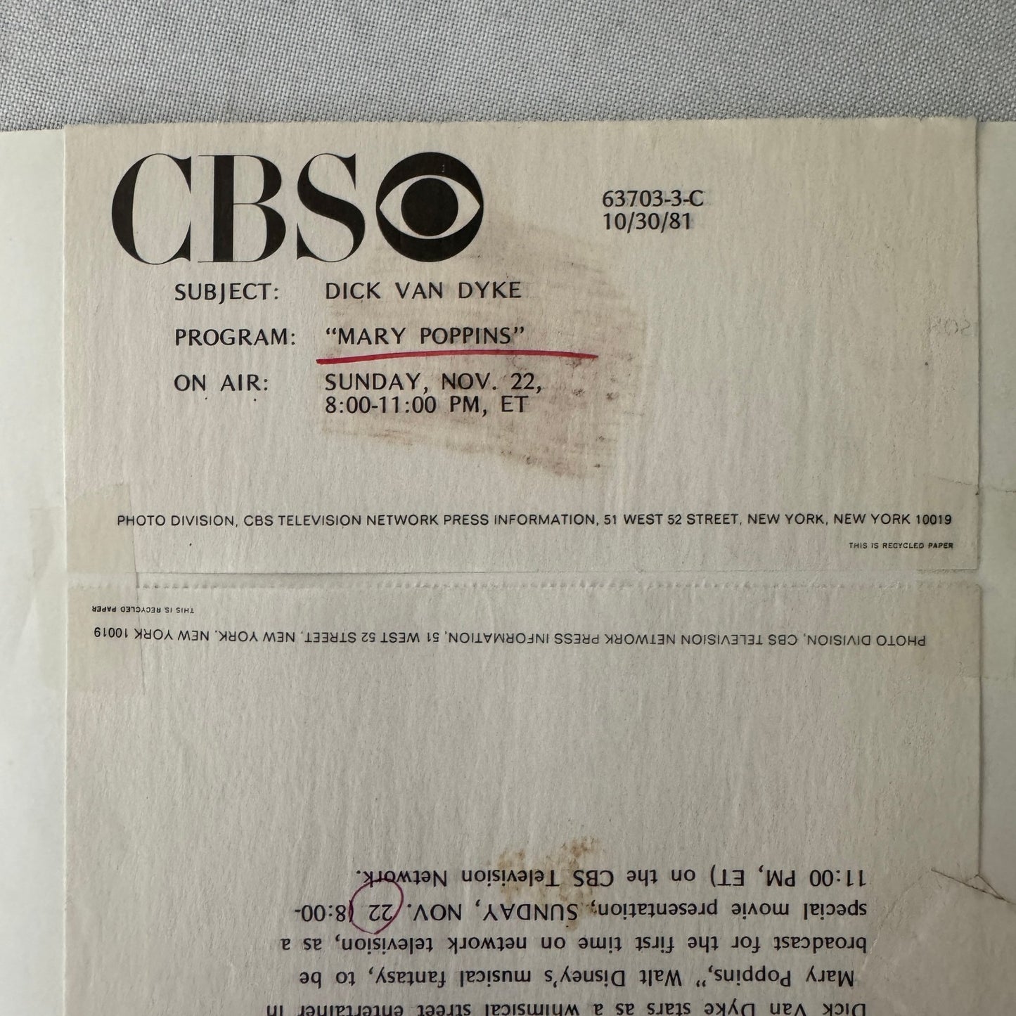 Dick Van Dyke Mary Poppins Vintage Movie Still Press Photo Photograph CBS TV