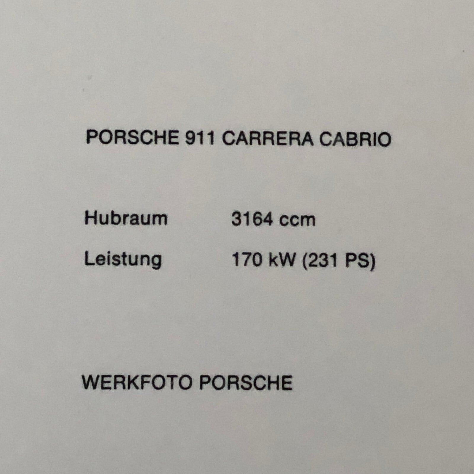 Vintage Porsche 911 Carrera Cabrio Factory Press Photo Photograph Werkfoto