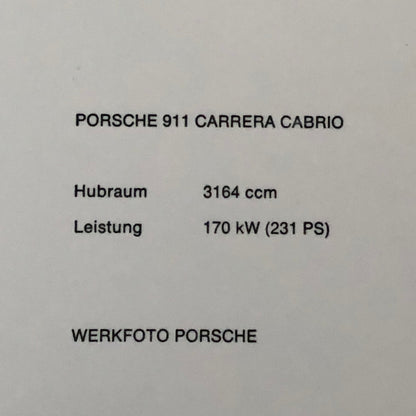 Vintage Porsche 911 Carrera Cabrio Factory Press Photo Photograph Werkfoto