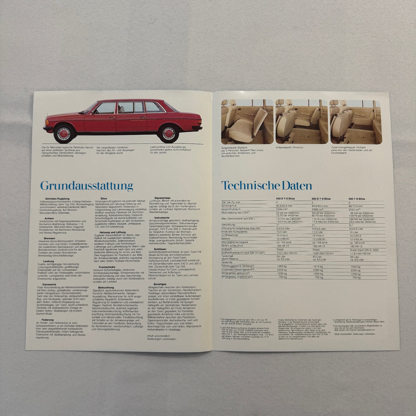Mercedes Benz Limousine Sales Brochure Catalog 240D 300D 250 Vintage German