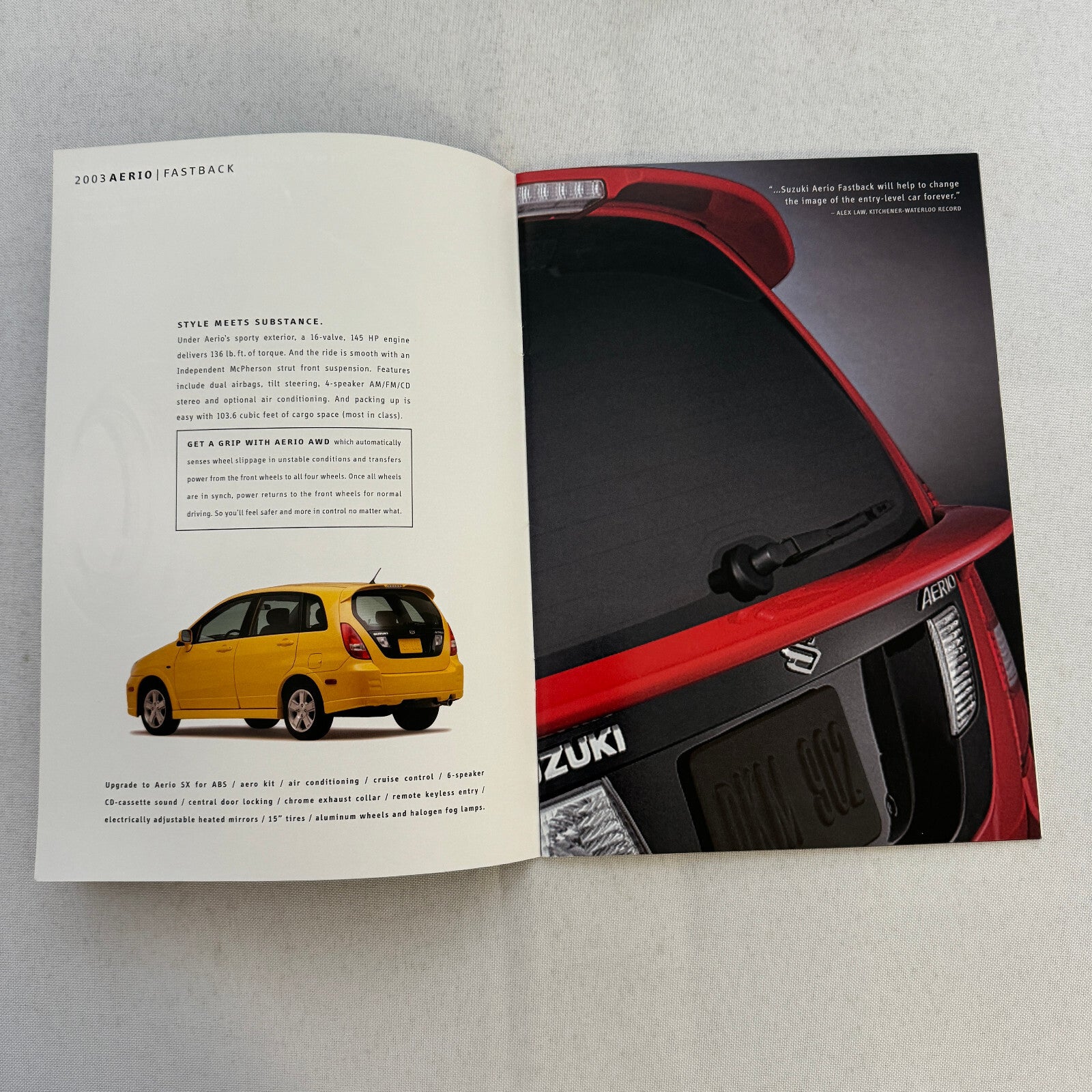 2003 Suzuki Aerio Car Sales Brochure Catalog Sedan GLX Fastback S 5X