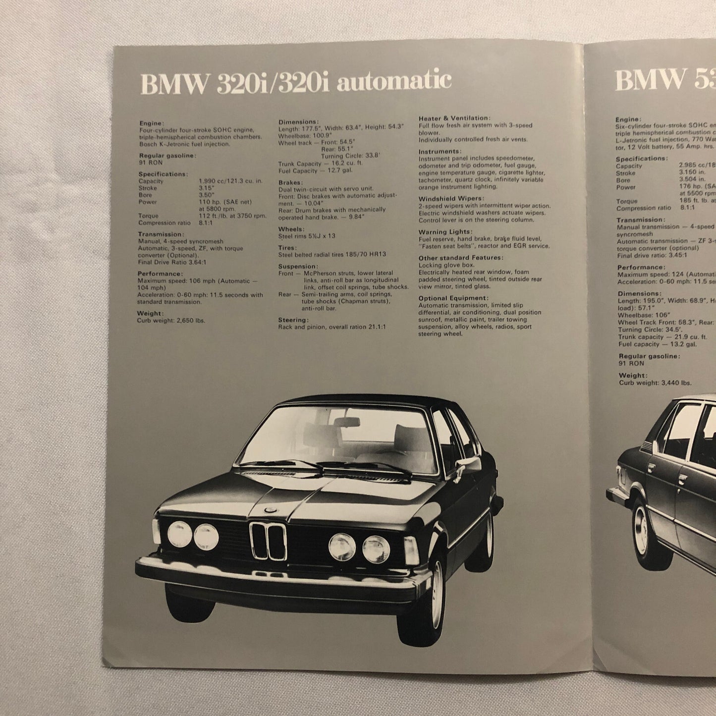 Vintage BMW Sales Brochure Catalog - 630 CSi 320i 530i Automatic 