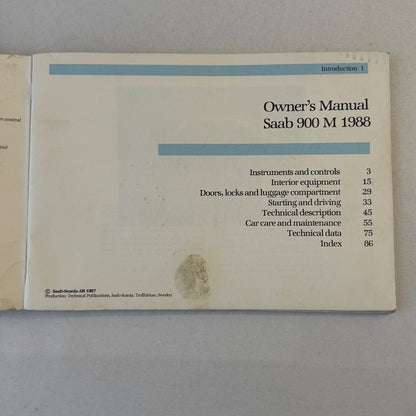 1988 Saab 900 Owners Manual Book Pouch Sedan Convertible Vintage Car