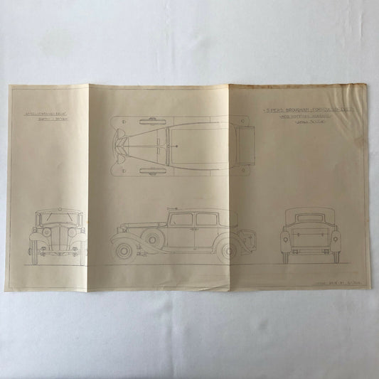 1931 Coachbuilder Car Design Blueprint Rendering Blue Print Brougham Sedan Body 