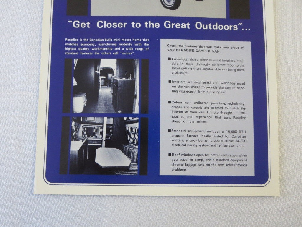 1970's Paradise Camper Van Motor Home Sales Brochure Catalog