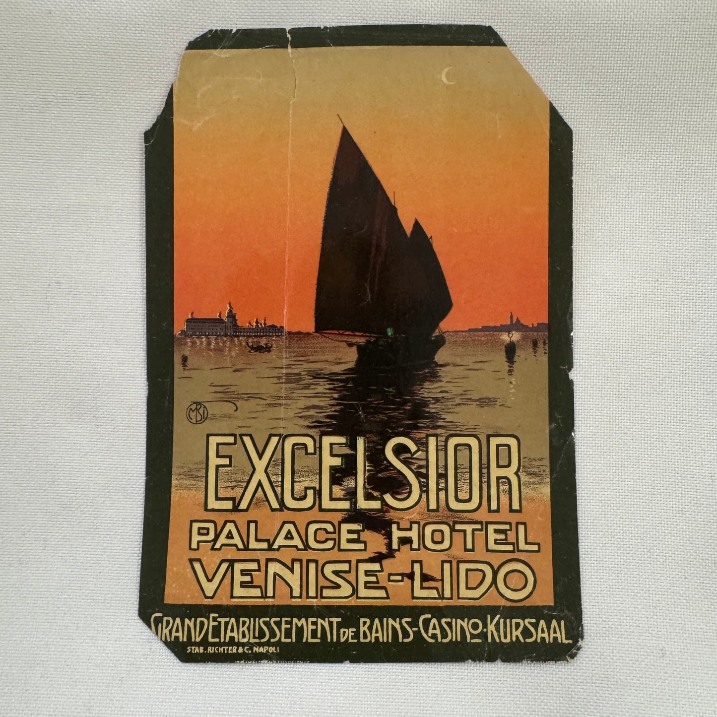 Vintage Travel Luggage Label Excelsior Palace Hotel Venise Lido Italy Italian