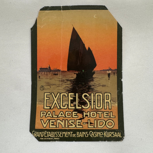 Vintage Travel Luggage Label Excelsior Palace Hotel Venise Lido Italy Italian