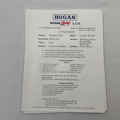 Hogan Racing PPG CART Dario Franchitti Reynard Mercedes Car Racing Press Kit