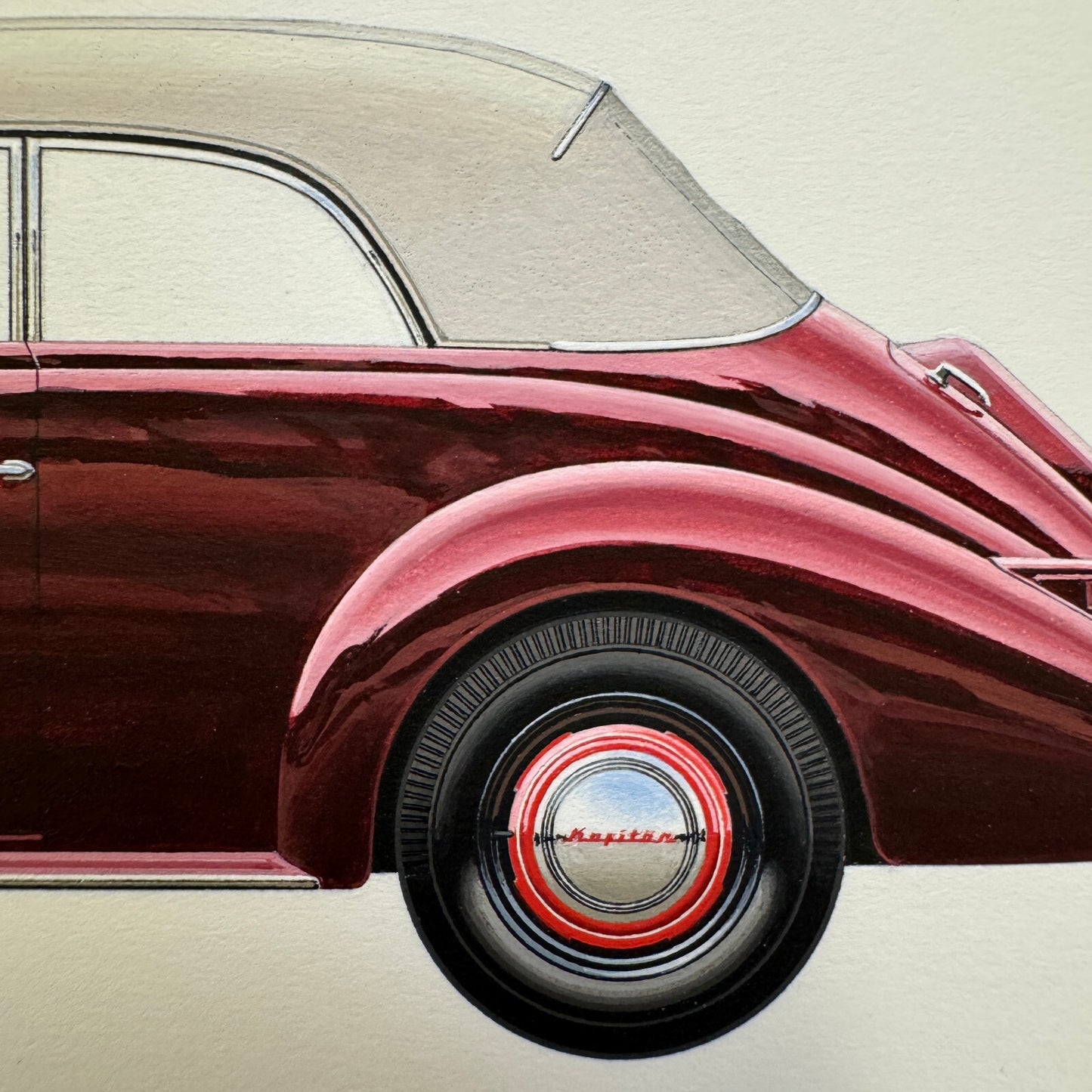 1939 Opel Kapitan Cabriolet Car Automobile Illustration Art Drawing Hand Drawn