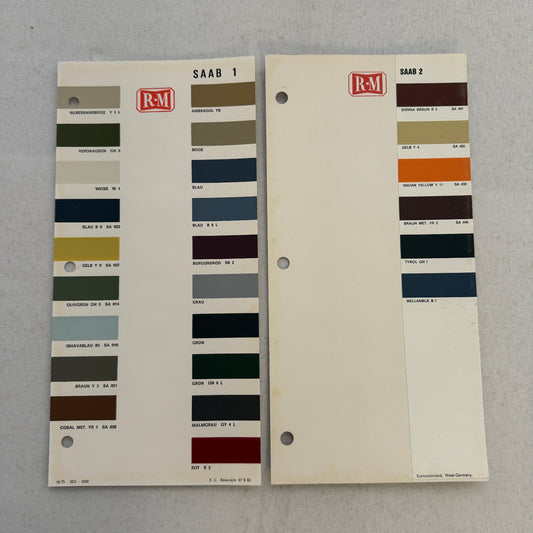 Vintage Saab Car Paint Chip Color Sample Sheet R-M Rinshed Mason Lot 2x