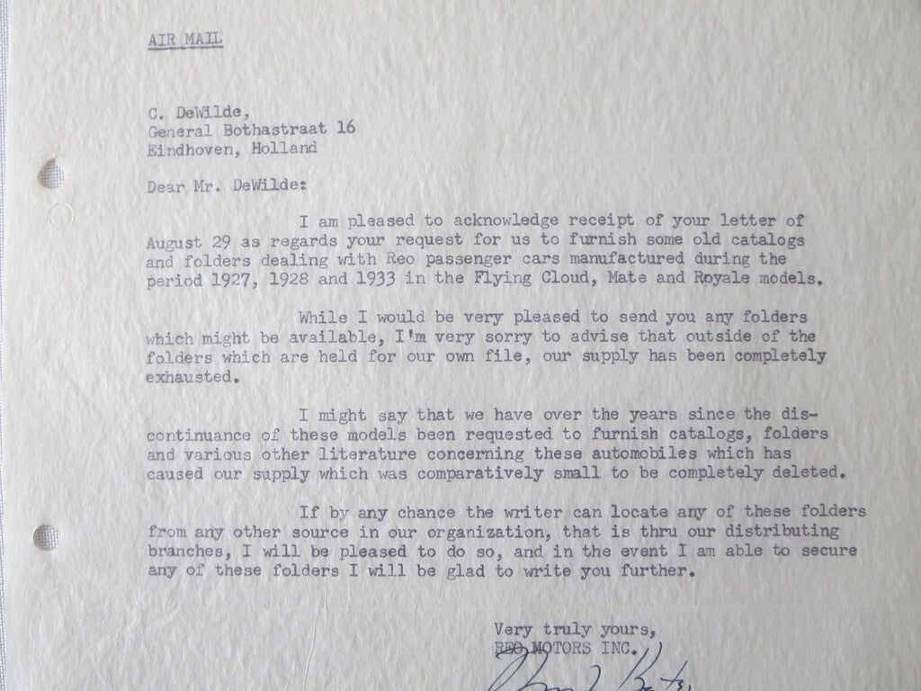 1956 REO Motors inc Letter Letterhead Document REO Truck Bus +