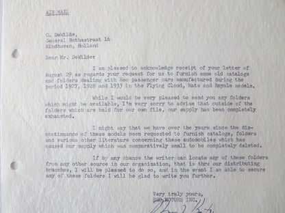 1956 REO Motors inc Letter Letterhead Document REO Truck Bus +