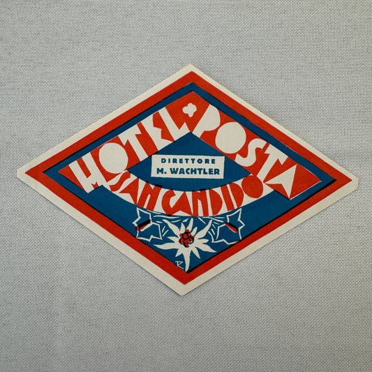 Vintage Travel Label Hotel Posta San Candidio Italy Italian
