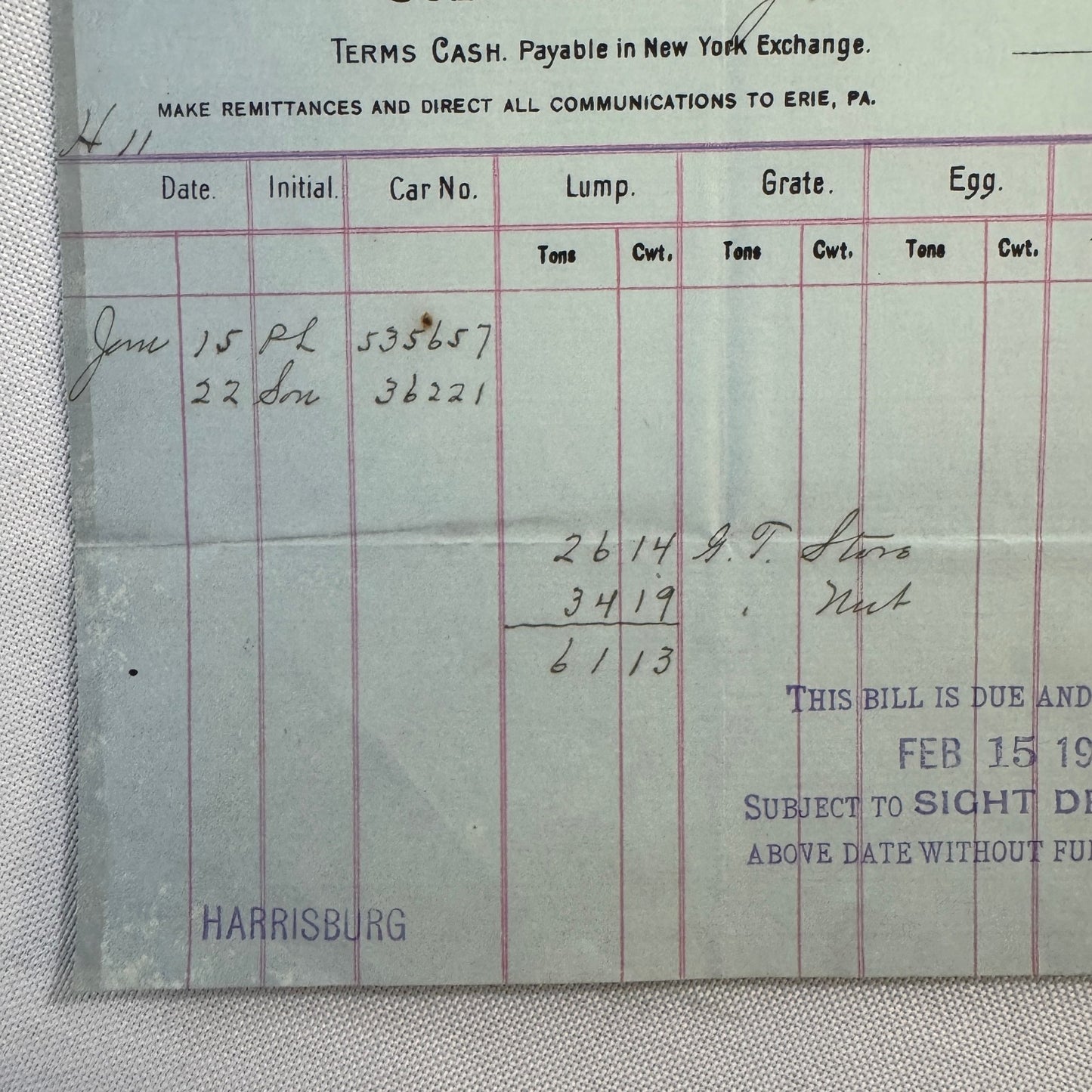 1908 Susquehanna Coal Company Invoice Receipt Document Lot 6x Erie Pennsylvania