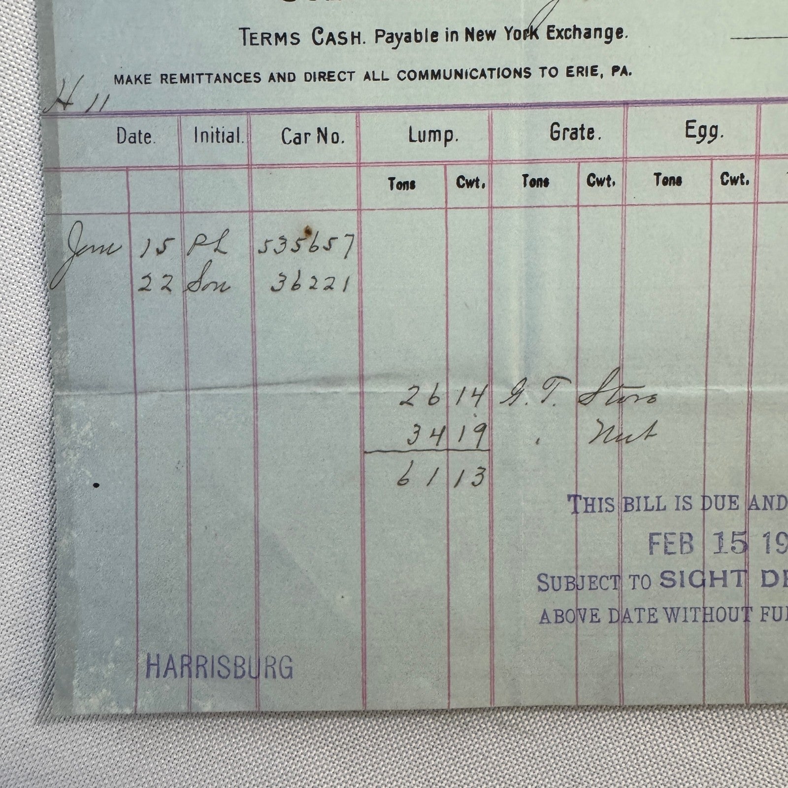 1908 Susquehanna Coal Company Invoice Receipt Document Lot 6x Erie Pennsylvania