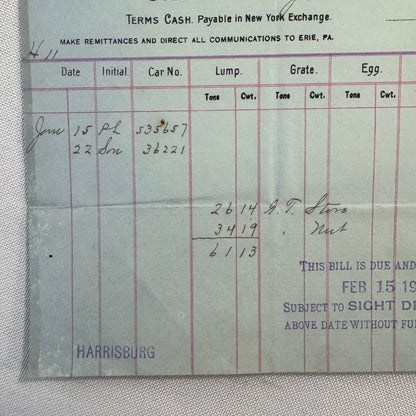 1908 Susquehanna Coal Company Invoice Receipt Document Lot 6x Erie Pennsylvania