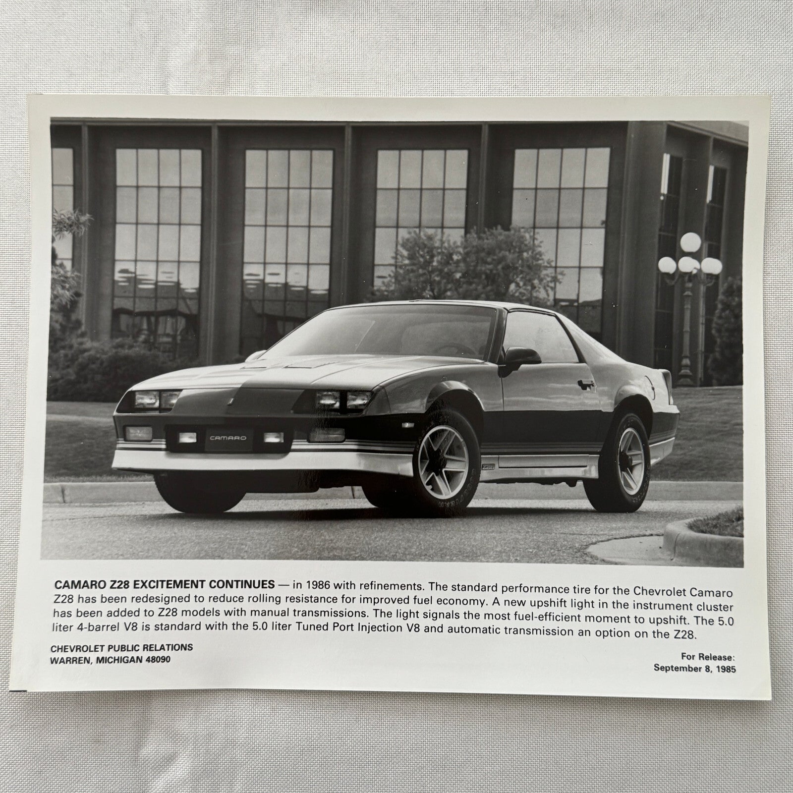 1986 Chevrolet Camaro Z28 Factory Press Publicity Photo Photograph Print Chevy