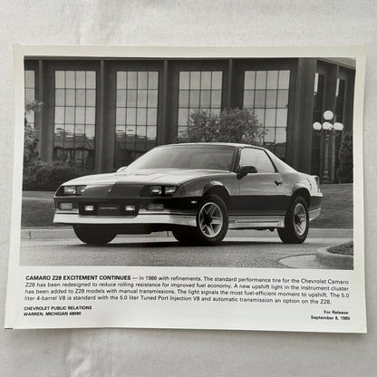1986 Chevrolet Camaro Z28 Factory Press Publicity Photo Photograph Print Chevy