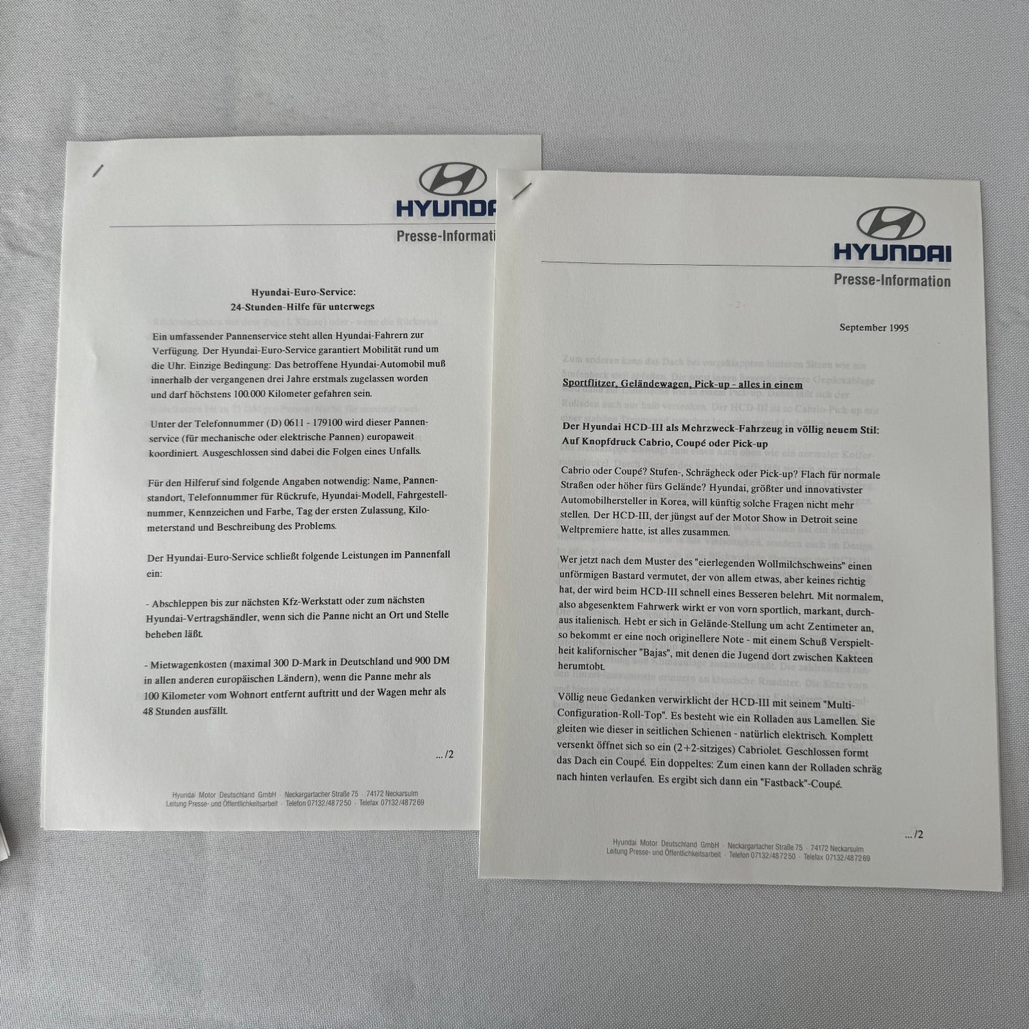 1996 Hyundai Car Press Kit S-Coupe S Coupe Sonata Lantra Accent H100 GERMAN