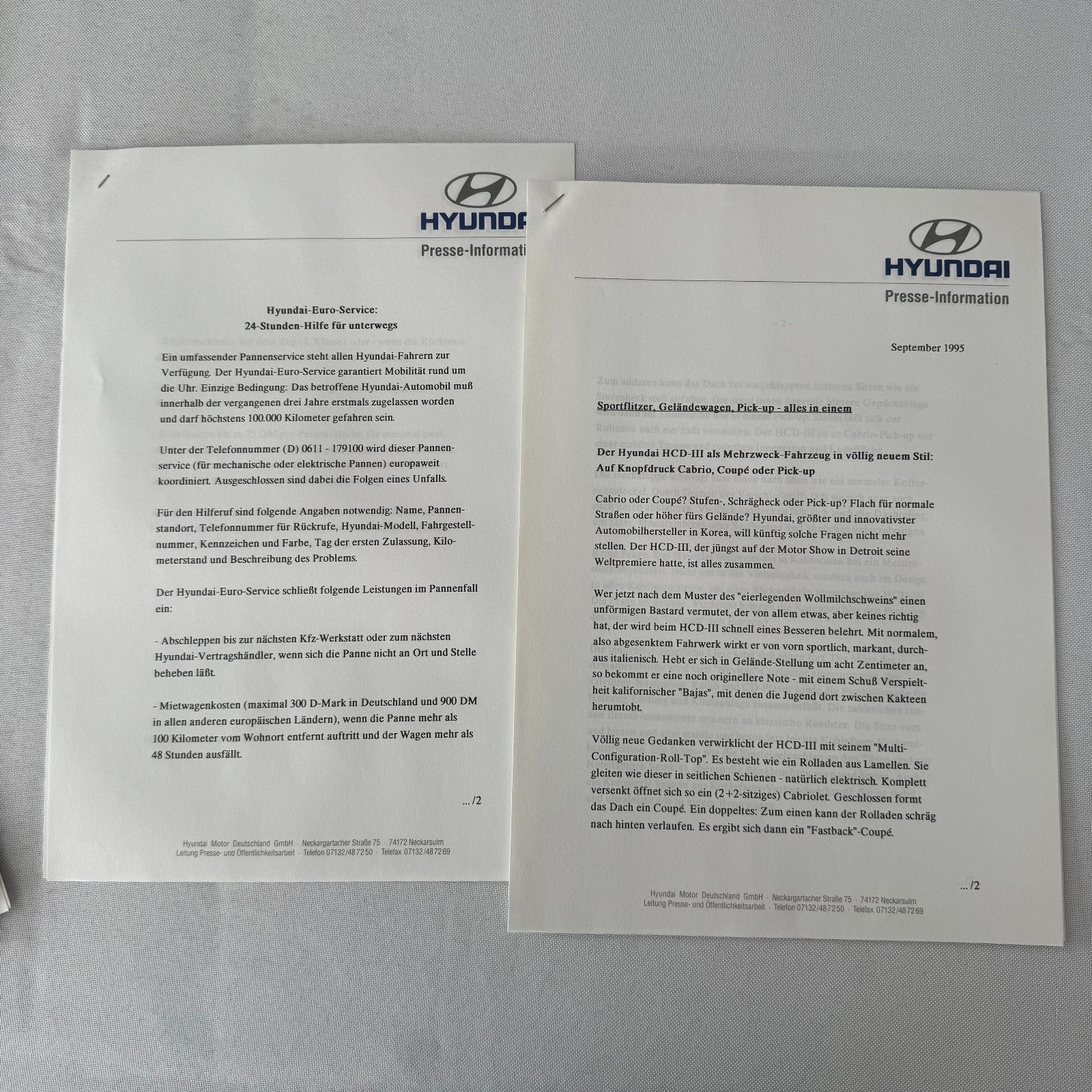 1996 Hyundai Car Press Kit S-Coupe S Coupe Sonata Lantra Accent H100 GERMAN