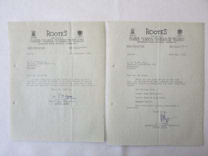 1939 - 1956 Rootes Letter Letterhead Document Lot of 21 Sunbeam Talbot Hillman +