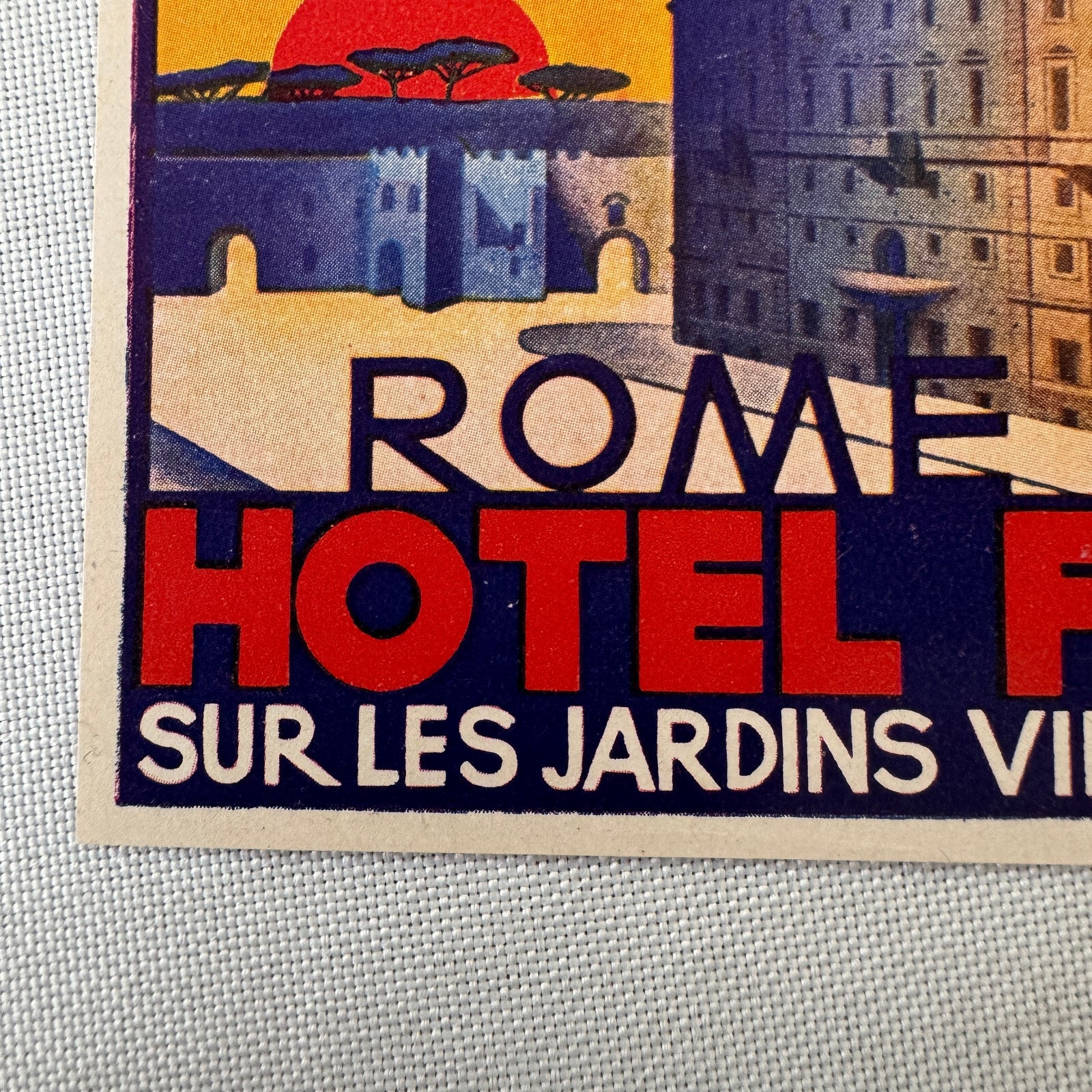 Vintage Hotel Travel Luggage Label Hotel Flora Rome Italy Villa Borghese Italian