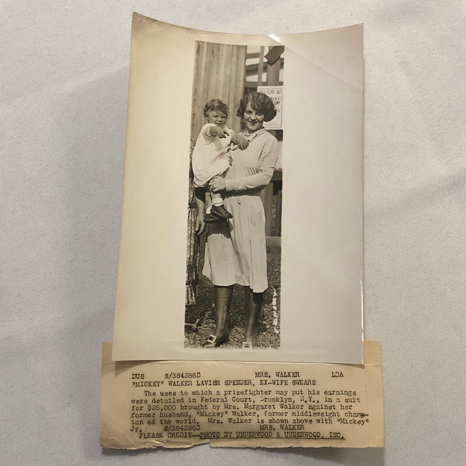 Press Photo Photograph Heavyweight Boxer Mickey Walker Wife Support Lawsuit