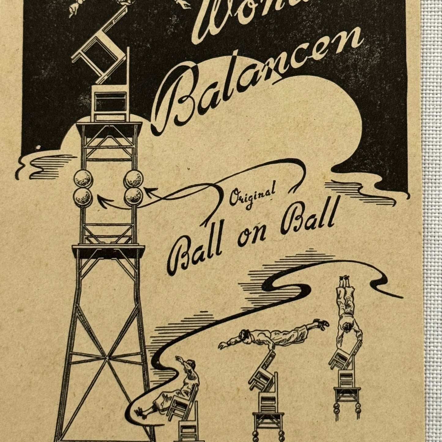 Vintage Circus Balancing Act Acrobat Advertising Card Durbins Production