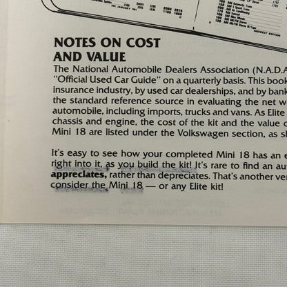 1982 Elite Enterprises Mini 18 Volkswagen VW Beetle Truck Conversion Kit Catalog