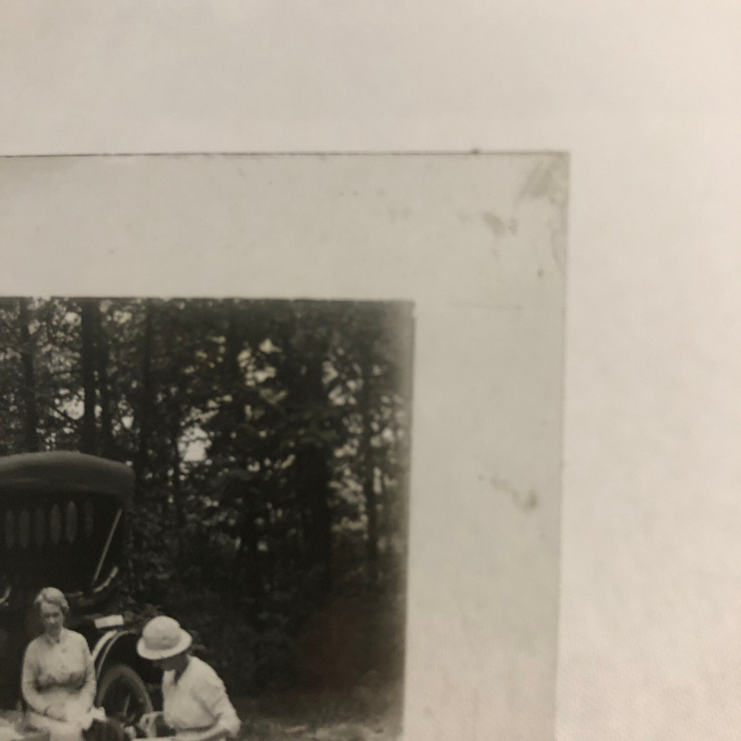 Antique Glass Plate Lantern Slide Photo Car Automobile People Picnic