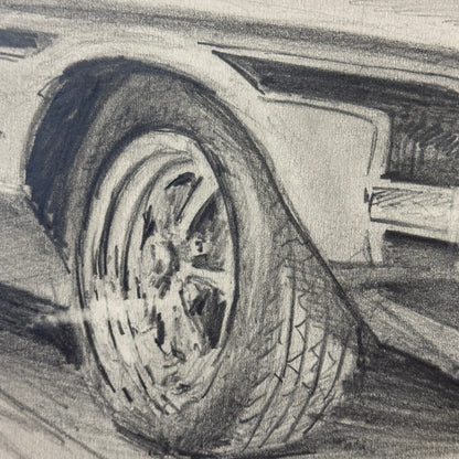 Ford Mustang Vintage Car Illustration Drawing Sketch Original Art Signed