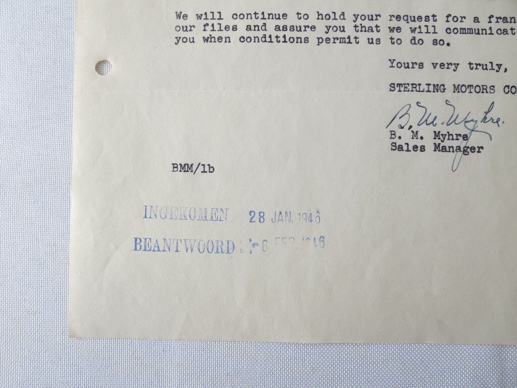 1945 Sterling Motor Truck Corporation Letter Letterhead Document 