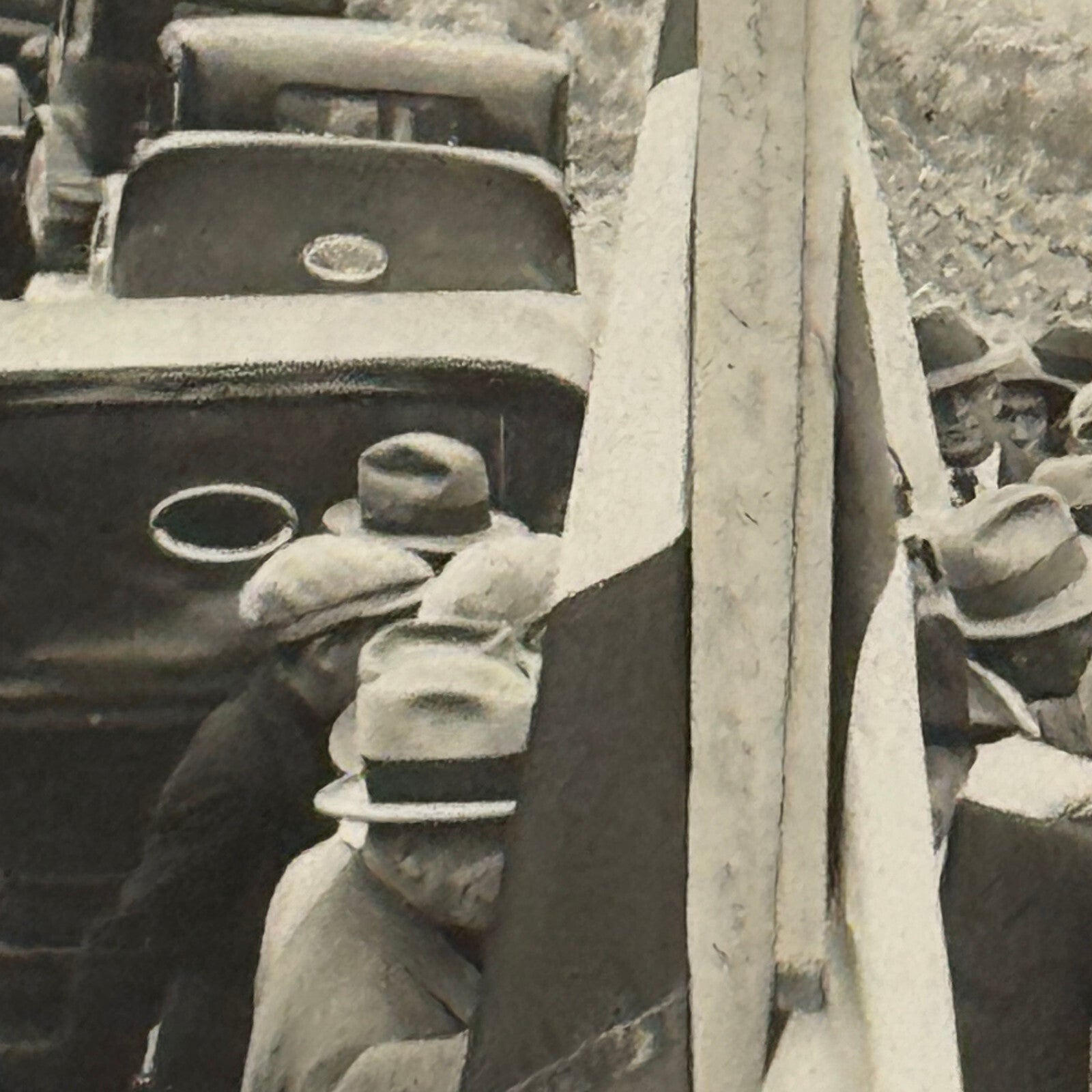 Vintage Photograph Crowd of People with Early Antique Cars Automobiles