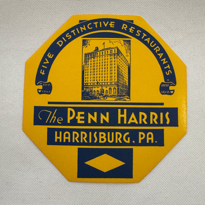 Vintage Travel Luggage Label The Penn Harris Hotel Harrisburg Pennsylvania PA